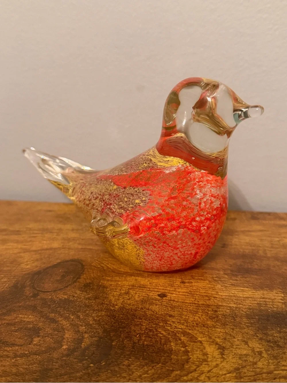 Pier 1 Art Glass Bird Figurine Red Gold Hand Blown Glass Decor Paperweight